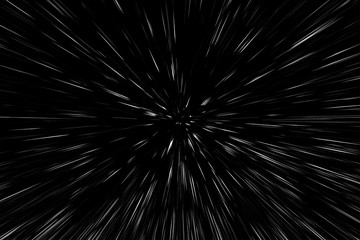 Bokeh white lines on black background, abstraction, abstract speed light motion blur texture, particle or space traveling, black and white extrusion effect