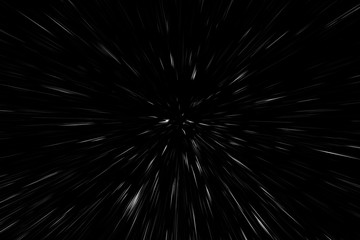 Bokeh white lines on black background, abstraction, abstract speed light motion blur texture, particle or space traveling, black and white extrusion effect