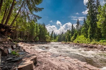 Zelfklevend Fotobehang Wild and cold river in Tatras mountains in summer © shaiith