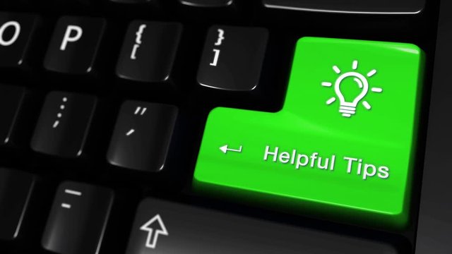10. Helpful Tips Moving Motion On Green Enter Button On Modern Computer Keyboard with Text and icon Labeled. Selected Focus Key is Pressing Animation.
