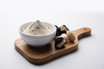 cooked Water chestnut with flour or powder, also known as singada/singara or shingada peeth, selective focus