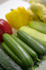 Cucumbers, zucchini and sweet Bulgarian pepper.