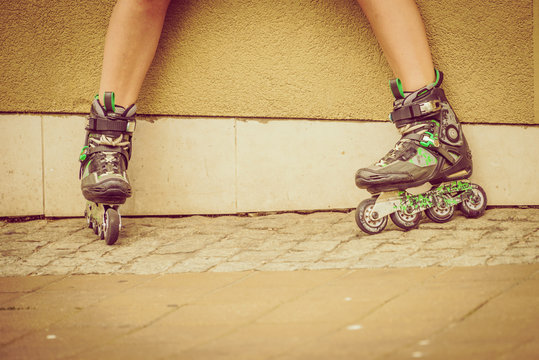 Woman wearing roller skates
