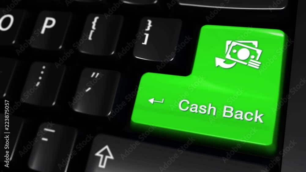 Aufkleber 22. cash back moving motion on green enter button on modern computer keyboard with text and icon lab