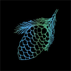 Neon drawing of a branch with a pine cone.