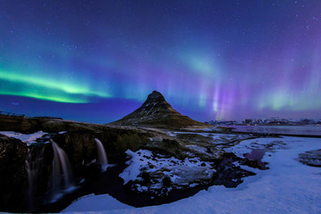 Kirkjufell and Aurora in Iceland.