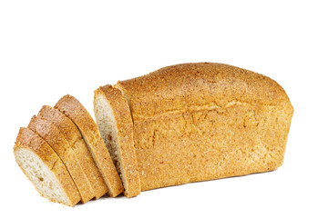 Sliced loaf of bread isolated on white background