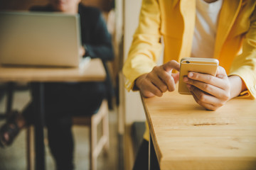 Obraz premium Business working with for smartphone and laptop in open space office.