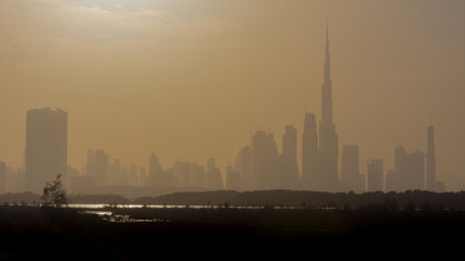 A Hazy Dubai Sunset looking at the skyline