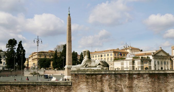 Piazza del Poppolo, sphinx, rome, italy, panorama, city, view, architecture, panoramic, cityscape, building,