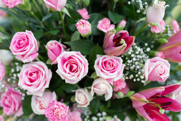 Pink Artificial Bouquet Flower decor in ceremony.