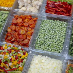 Frozen vegetables in fridge.