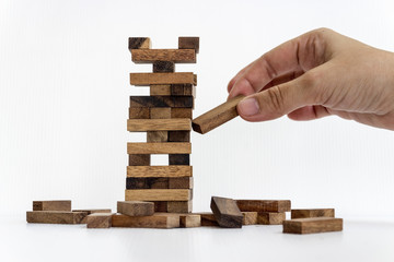 closed up hand play the block wooden toy