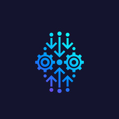 Integration, optimization vector icon with gears, technological concept