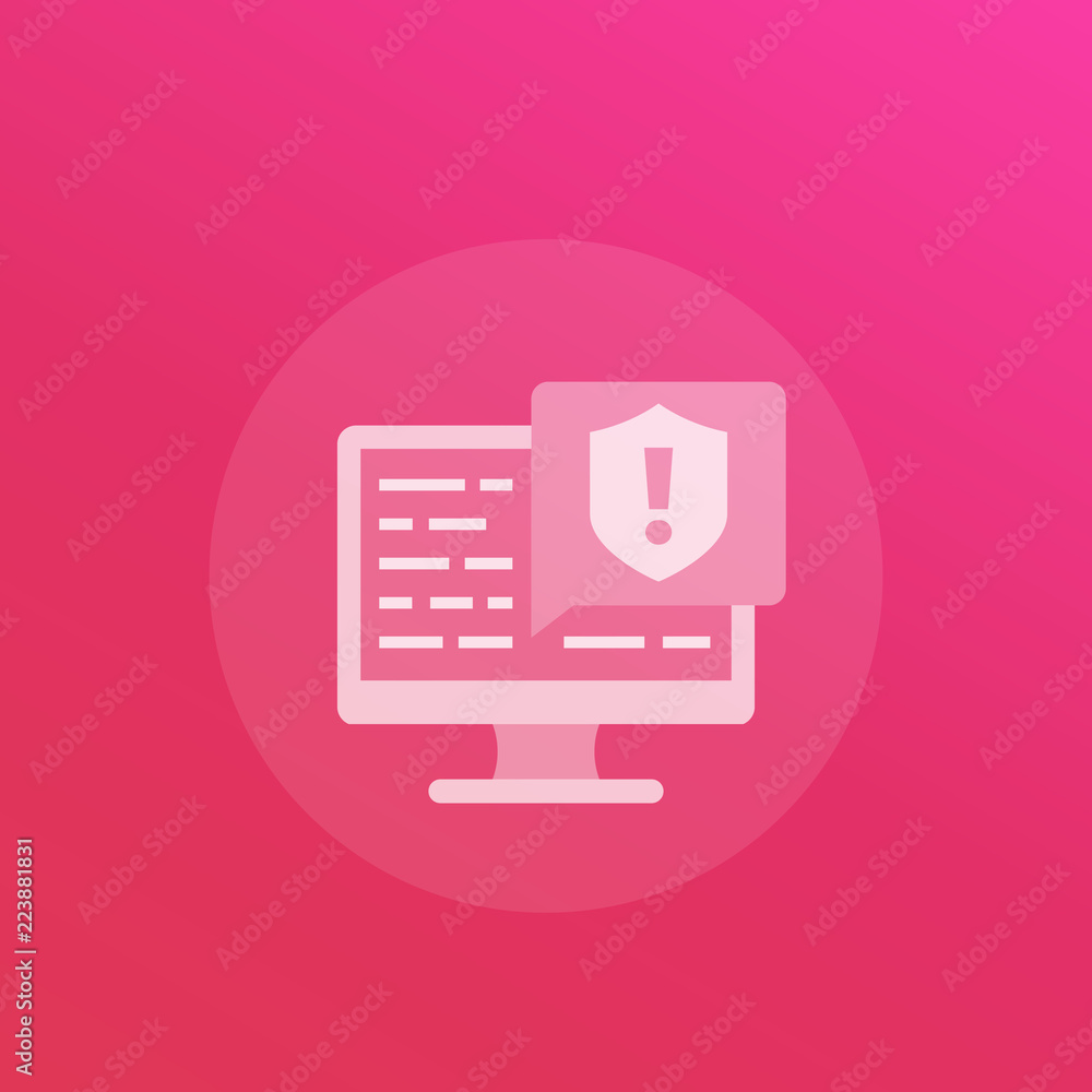 Poster security warning notification, vector icon with computer