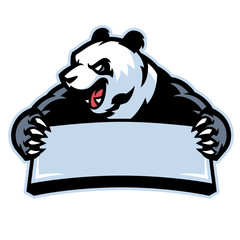 panda in sport mascot hold the blank banner
