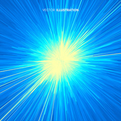 Background with explosion. Starburst dynamic lines. Solar or starlight emission. 3d futuristic technology style. Vector illustration.