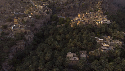aerial view of Misfat al Abriyeen village in Hajjar Mountains, Oman