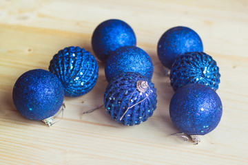 Bright  christmas balls on the table