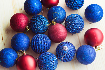 Bright  christmas balls on the table