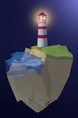low poly lighthouse design in island, night