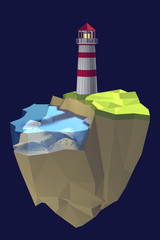 low poly lighthouse design in island, daylight