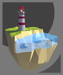 low poly lighthouse design in island logo black and white background