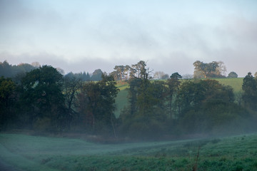 Misty morning in the English countryside in the autumn
