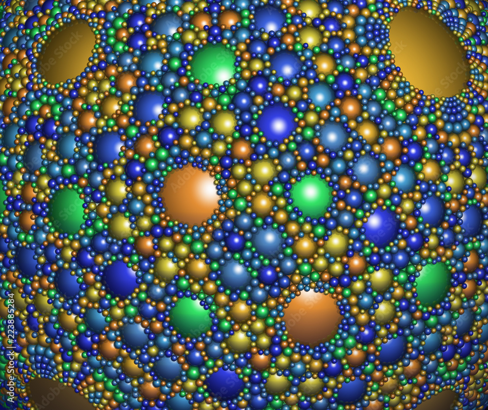 Poster spherical pattern. glossy metal surface with shadows and reflections. technologies of fractal graphi