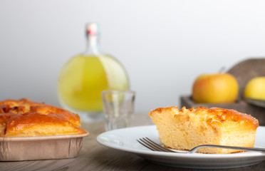 Home made apple pie on a wooden table