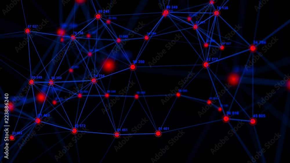Poster Big data visualization. Technology block chain concept. Futuristic infographic. 3D Rendering. Network connection.