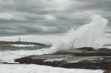 Hurricane surf crashes on the rocks at Peggy's Cove
