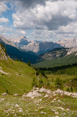 Fototapeta na wymiar Mountain scene of the Italian Dolomites, near the Giau Pass, on a Summer Afternoon.