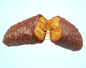 Crispy wafer, caramel cream flavor, with Clipping path 3d illustration.
