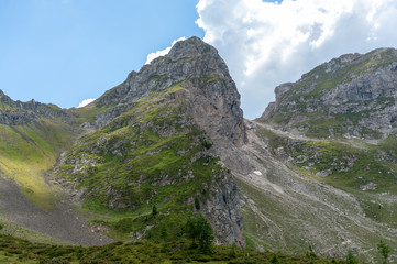 Mountain scene of the Italian Dolomites, near the Giau Pass, on a Summer Afternoon.
