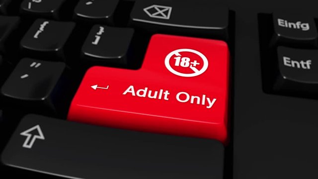84. Adult Only Round Motion On Red Enter Button On Modern Computer Keyboard with Text and icon Labeled. Selected Focus Key is Pressing Animation.