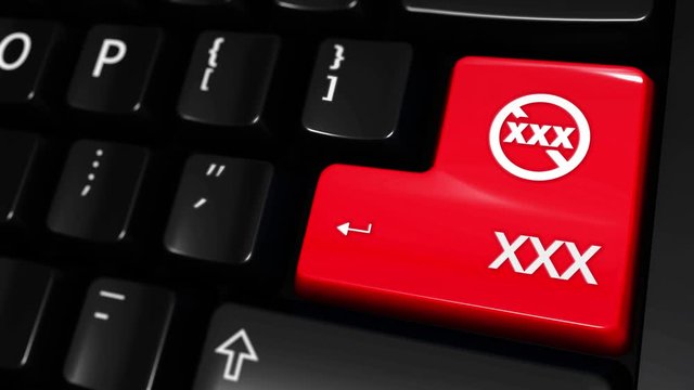 88. XXX Moving Motion On Red Enter Button On Modern Computer Keyboard with Text and icon Labeled. Selected Focus Key is Pressing Animation.
