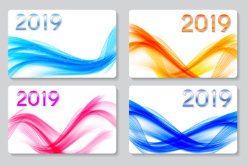 2019 Abstract Vector Illustration of New Year on Background of colored waves.
