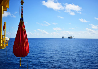 Crane, Pedestal crane winch,Pedestal crane pull load tested 100% by water bag, Steel wire rope on production platform, Energy and petroleum industry.Offshore crane.