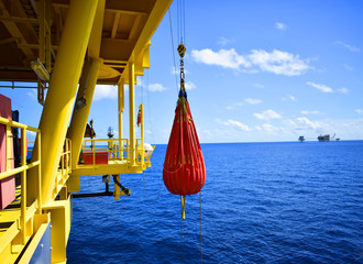 Crane, Pedestal crane winch,Pedestal crane pull load tested 100% by water bag, Steel wire rope on production platform, Energy and petroleum industry.Offshore crane.