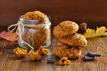 Pumpkin cookies with chocolate chips