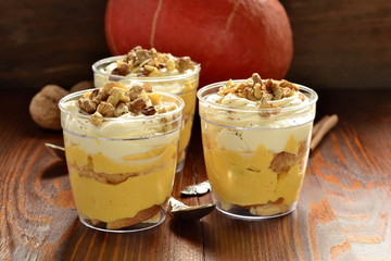 Pumpkin Tiramisu layered dessert with cream