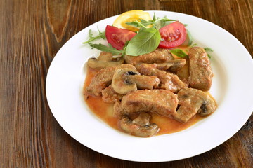 Beef Stroganoff with mushrooms and fresh vegetables