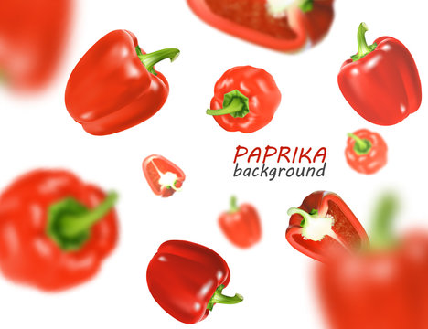 Isolated Flying Vegetables. Falling Sweet Red Paprika Isolated On White Background. Realistic Vector, 3d Illustration