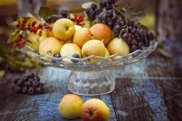 fresh fruits on wooden table