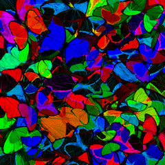 Contrast and colorful background made of the compilation of Blue Morpho butterflies in fancy textures