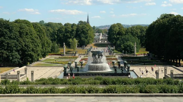 Shot of Frognerparken (Vigelandsparken) in Oslo, Norway, park