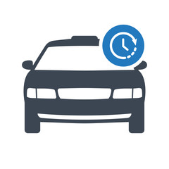 Taxi icon, transportation, taxi cab, travel concept icon with time sign. 