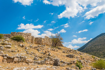 The centre of the Mycenaeans where the palace stands at the highest point of the citadel of Mycenae. Archaeological site of Mycenae in Peloponnese Greece