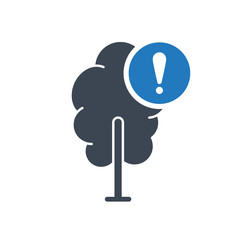 Tree icon, forest, nature, ecology concept icon with exclamation mark. 